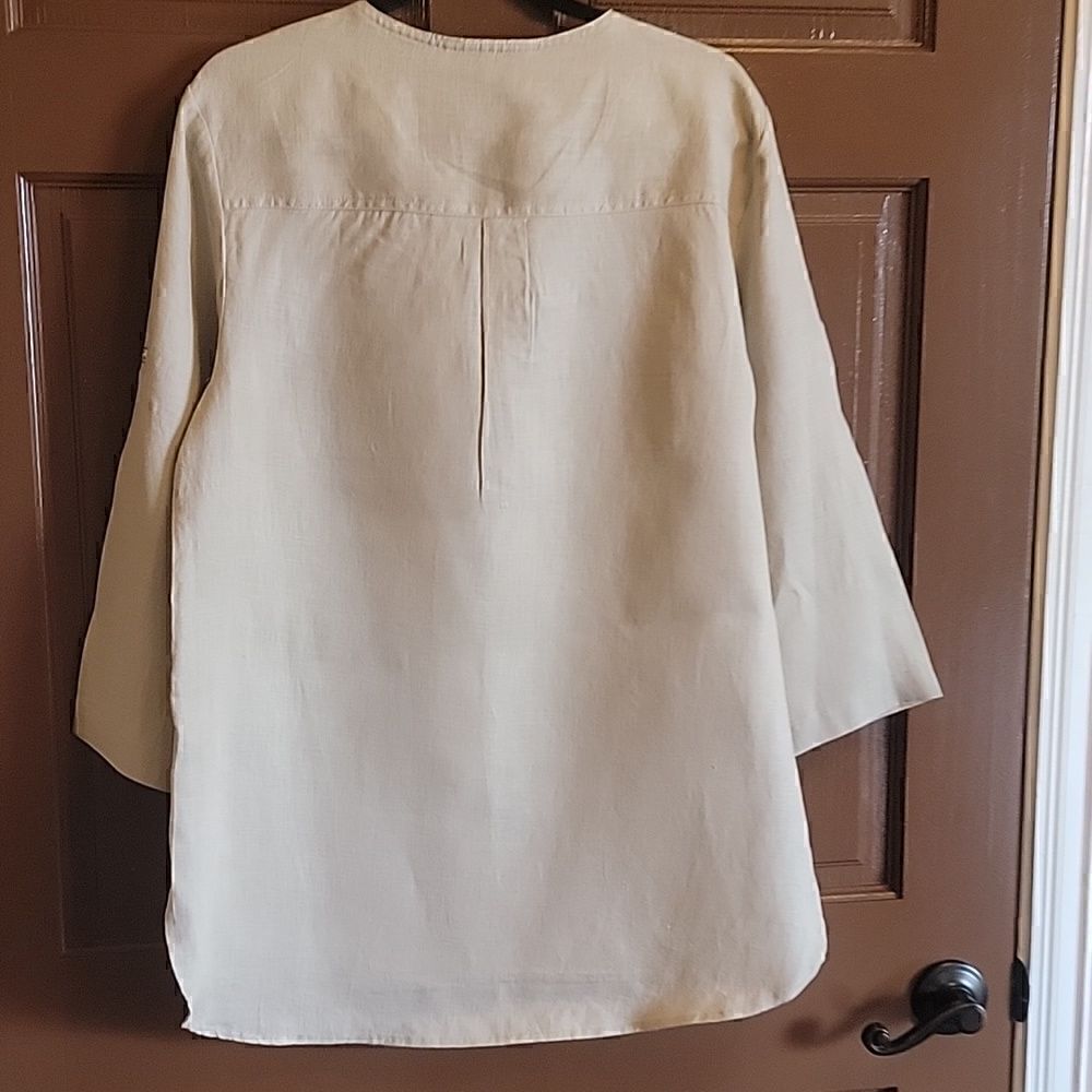 Jones New York-Linen Khaki colored top,Scoop Neck, 3/4 sleeves M - Picture 6 of 8
